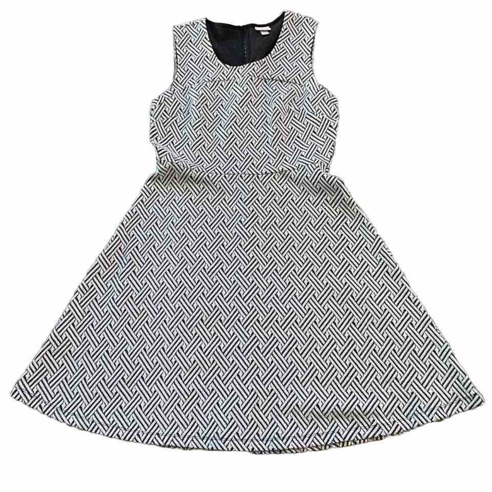 Merona Women's M White Black Fit & Flare Dress Textured Sleeveless Geometric
